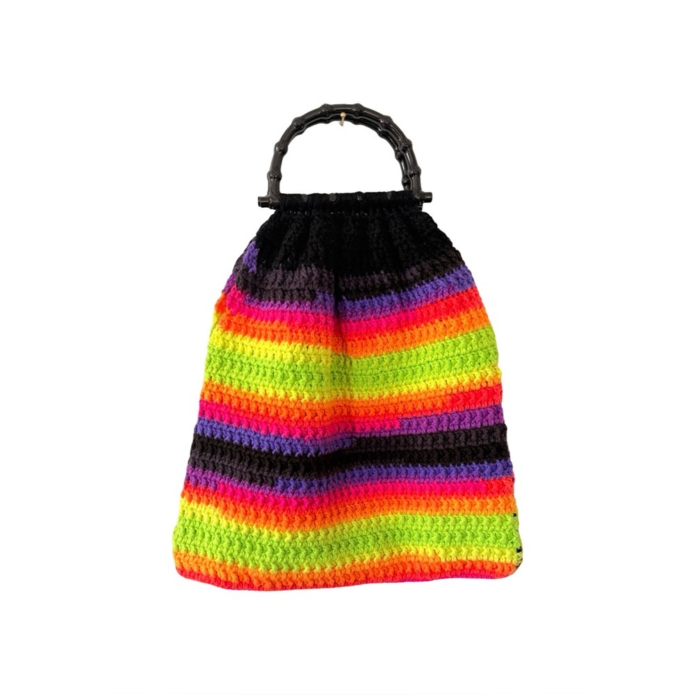 Handmade Crochet Rainbow Tote‎ Bag Boho Retro Festival Market Style Bag